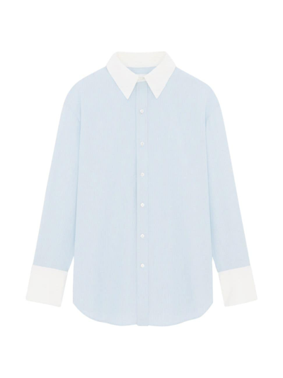 Saint Laurent Women's Winchester Boyfriend Shirt In Cotton In Bleu Blanc