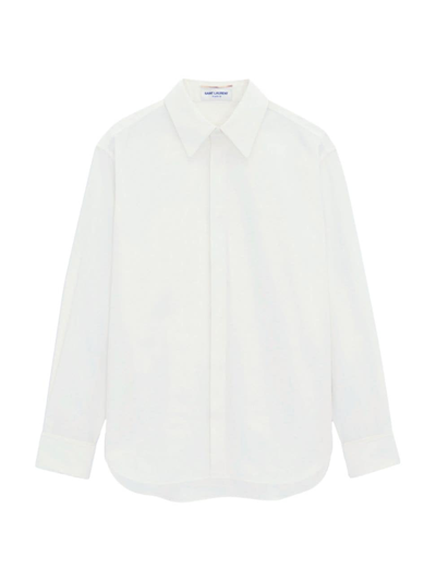 Saint Laurent Women's Boyfriend Shirt In Cotton Poplin In White