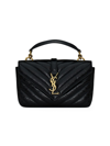 SAINT LAURENT WOMEN'S MINI COLLEGE CHAIN BAG IN SHINY CRACKLED LEATHER