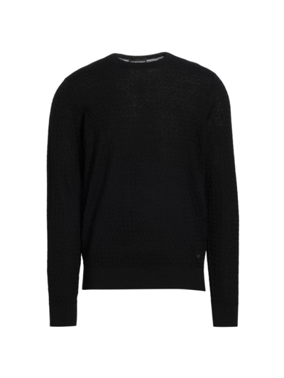 Emporio Armani Men's Cable-knit Wool-blend Crewneck Jumper In Black