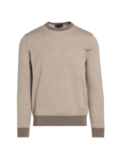 Emporio Armani Men's Geometric-pattern Wool-blend Crewneck Sweater In Off White