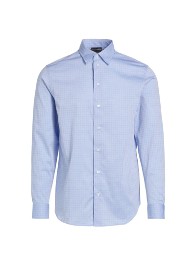 Emporio Armani Men's Checked Seersucker Cotton Button-front Shirt In Blue Check