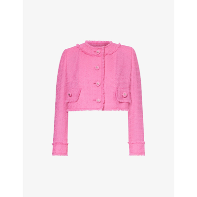 Dolce & Gabbana Rachel Collarless Crop Tweed Jacket In Pink_2