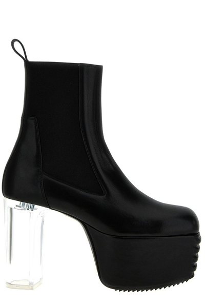 Rick Owens Minimal Grill Platform Square Toe Ankle Boots In Black