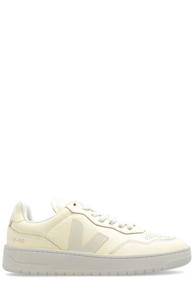 Veja V-90 Leather Sneakers In Cashew Pierre