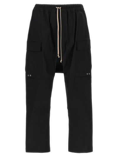 Rick Owens Elastic Drawstring Waist Cargo Trousers In Black