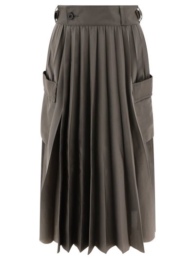 Sacai Pleated Wrap Cargo Midi Skirt In Beige