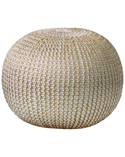 Lr Home Celtic Ivory/gold Cableknit Ottoman Pouf In White