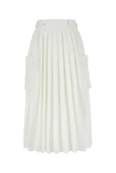 Sacai Pleated Wrap Cargo Midi Skirt In White