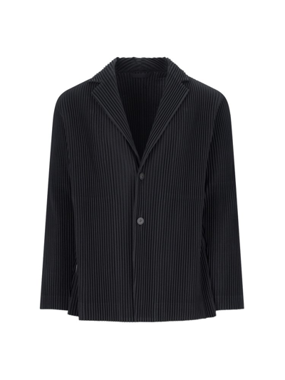 Issey Miyake Homme Plissé  Single Breasted Pleated Blazer In Black