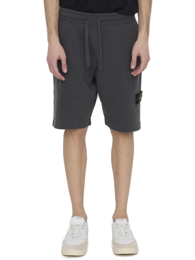 Stone Island Logo Patch Drawstring Bermuda Shorts In Grey