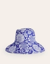 BODEN Printed Canvas Bucket Hat Bright Blue, Gardenia Swirl Women Boden