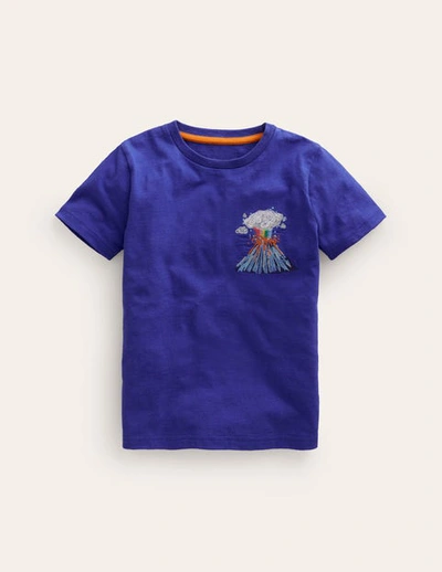 Mini Boden Kids' Superstitch Logo T-shirt Blue Heron Volcano Boys Boden