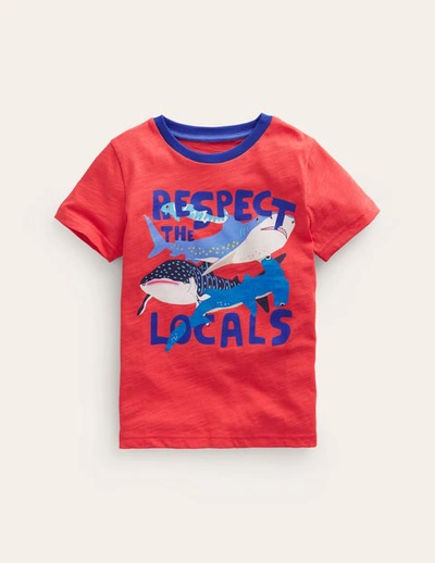 Mini Boden Kids' Printed Sharks T-shirt Jam Red Sharks Boys Boden