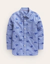 MINI BODEN WHALE EMBROIDERED SHIRT SAPPHIRE BLUE WALE EMBROIDERY BOYS BODEN