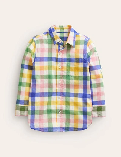 Mini Boden Kids' Linen Shirt Green / Pink Gingham Boys Boden