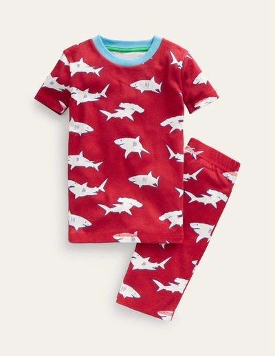 Mini Boden Kids' Snug Short John Glow Pyjamas Red Sharks Boys Boden