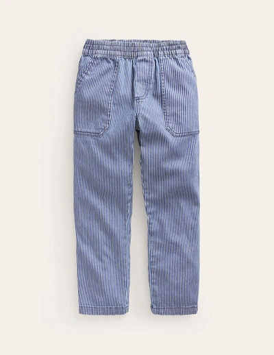 Boden Kids' Ticking Pull On Pants Medieval Blue Ticking Stripe Boys