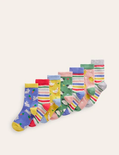 Boden Kids' Socks 7 Pack Spring Print Girls