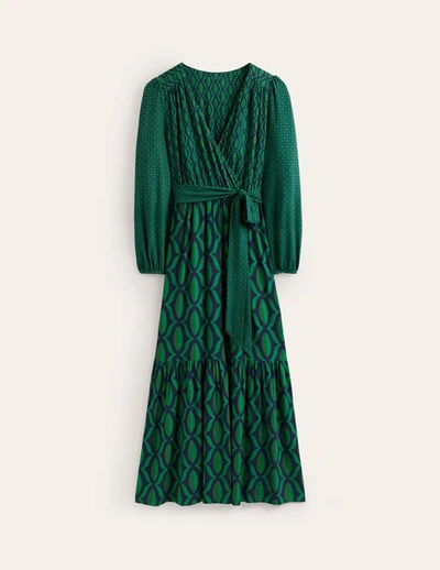Boden Jersey Maxi Wrap Dress Veridian Green, Geo Valley Women
