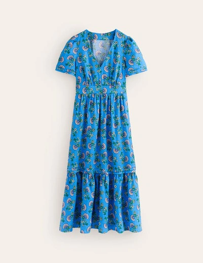 Boden Eve Linen Midi Dress Blue, Botanical Bunch Women