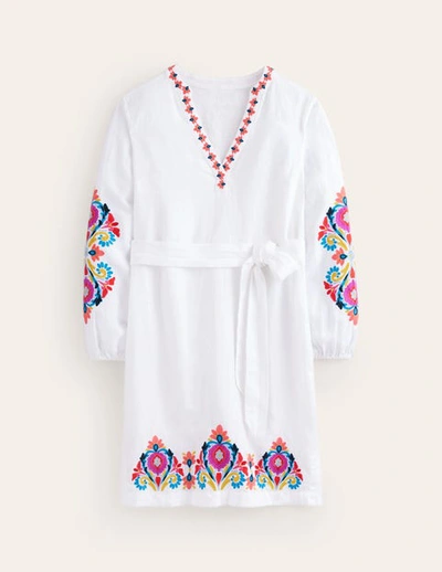 Boden Cleo Embroidered Linen Dress White Embroidered Women