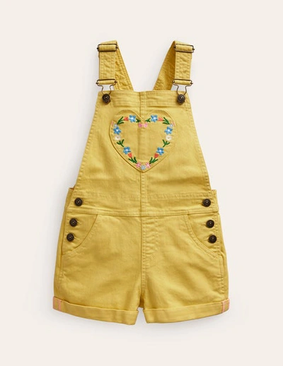 Mini Boden Kids' Heart Pocket Short Overalls Spring Yellow Girls Boden In Green