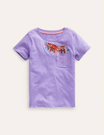 Boden Kids' Peeping Pocket T-shirt Parma Violet Purple Girls