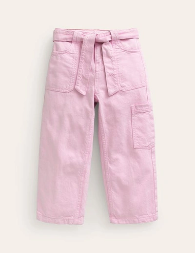 Mini Boden Kids' Tie Waist Cargo Pants Strawberry Milkshake Girls Boden