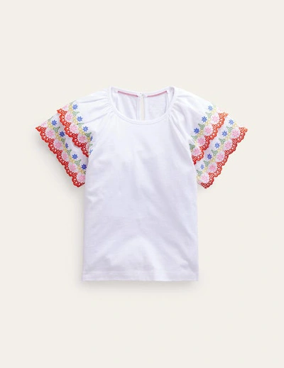 Mini Boden Kids' Broderie Mix T-shirt Ivory/multi Girls Boden