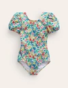 MINI BODEN PRINTED PUFF-SLEEVED SWIMSUIT MULTI FLOWERBED GIRLS BODEN