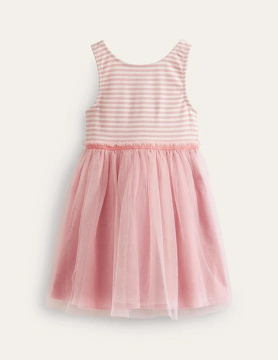 Mini Boden Kids' Jersey Tulle Mix Dress Ballet Pink / Ivory Stripe Girls Boden