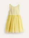 MINI BODEN JERSEY TULLE MIX DRESS SPRING YELLOW / IVORY STRIPE GIRLS BODEN