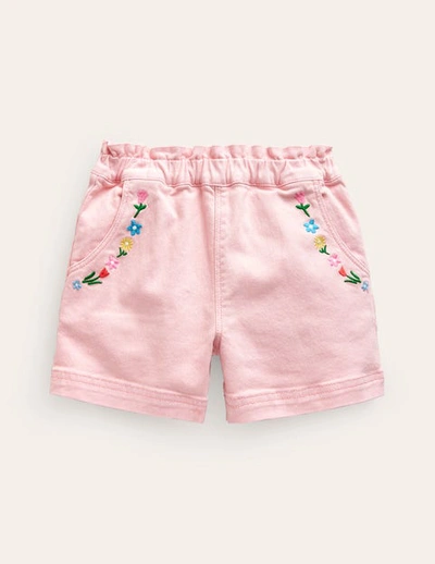 Mini Boden Kids' Pull-on Shorts Ballet Pink Embroidery Girls Boden