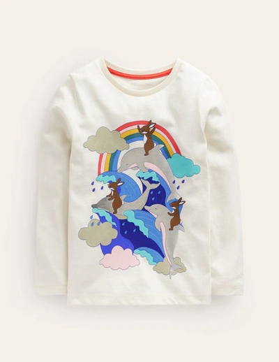 Mini Boden Kids' Metallic Logo T-shirt Ivory Dolphin Girls Boden