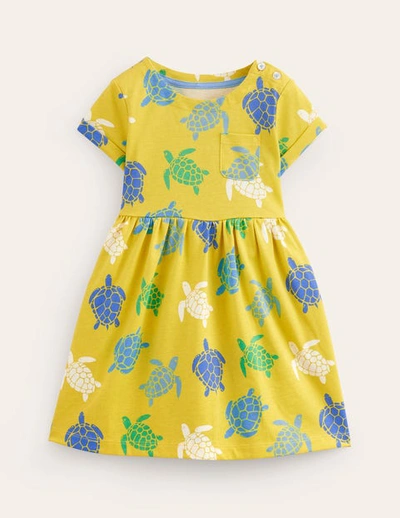 Mini Boden Kids' Short-sleeved Fun Jersey Dress Zest Yellow Turtles Girls Boden