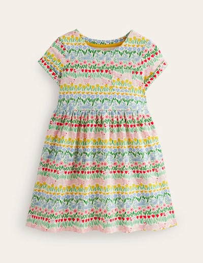 Mini Boden Kids' Short-sleeved Fun Jersey Dress Multi Spring Stripe Girls Boden