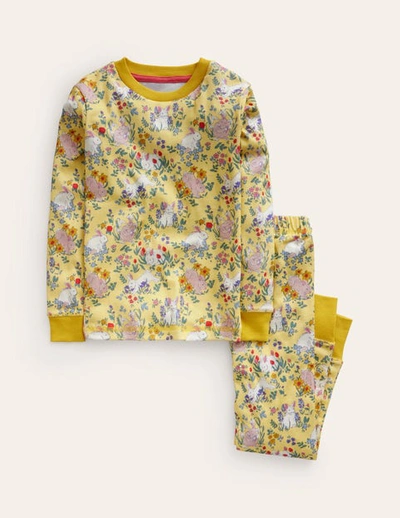 Mini Boden Snug Long John Pyjamas Spring Yellow Bunnies Christmas Boden