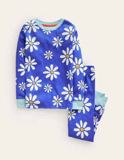 Mini Boden Snug Glow-in-the-dark Pyjamas Sapphire Blue Daisies Christmas Boden