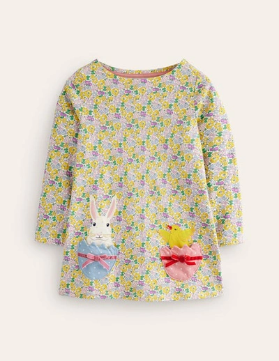 Mini Boden Kids' Appliqué Jersey Tunic Spring Bloom Easter Eggs Girls Boden