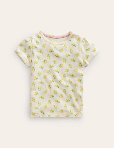 Mini Boden Kids' Short-sleeved Pointelle Top Vanilla Pod Ditsy Floral Girls Boden