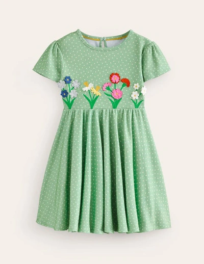 Mini Boden Kids' Flutter Twirly Dress Pistachio Green Flowers Girls Boden