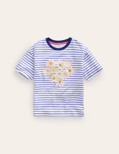 Mini Boden Kids' Boucle Relaxed T-shirt Wisteria Blue/ivory Heart Girls Boden
