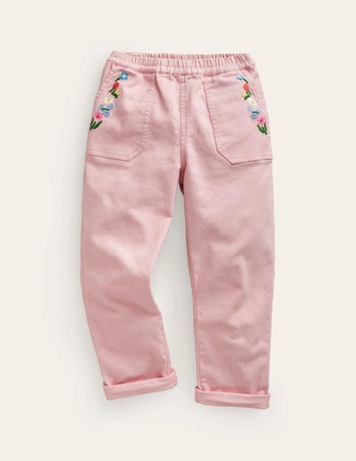 Mini Boden Kids' Pull-on Trouser Provence Dusty Pink Embroidery Girls Boden