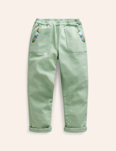 Mini Boden Kids' Pull-on Trouser Aloe Green Embroidery Girls Boden