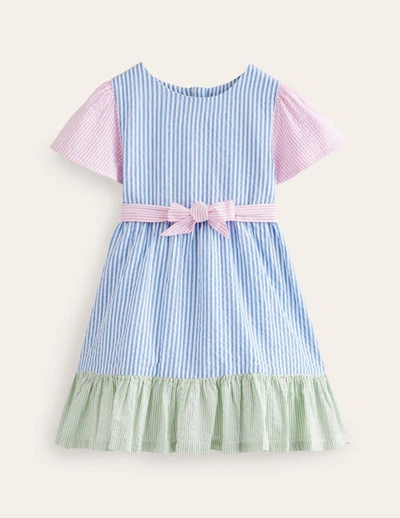 Mini Boden Kids' Hotchpotch Seersucker Dress Multi Ticking Stripes Girls Boden