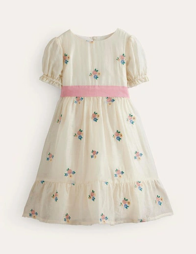 Mini Boden Kids' Flutter Organza Dress Ivory Floral Girls Boden