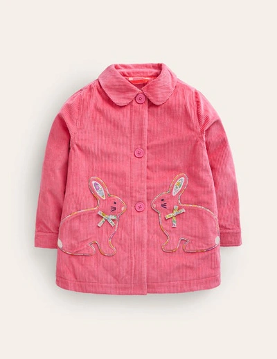 Mini Boden Kids' Collared Cord Jacket Rose Pink Bunnies Girls Boden