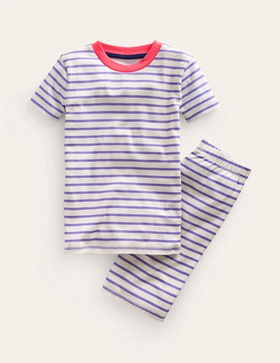 Mini Boden Kids' Striped Short John Pajamas Wisteria Blue/ivory Girls Boden