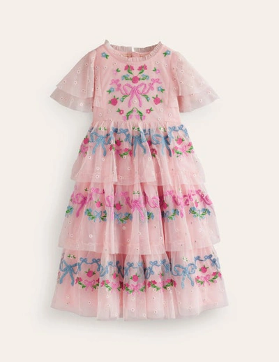 Mini Boden Kids' Embroidered Tulle Dress Provence Dusty Pink Girls Boden
